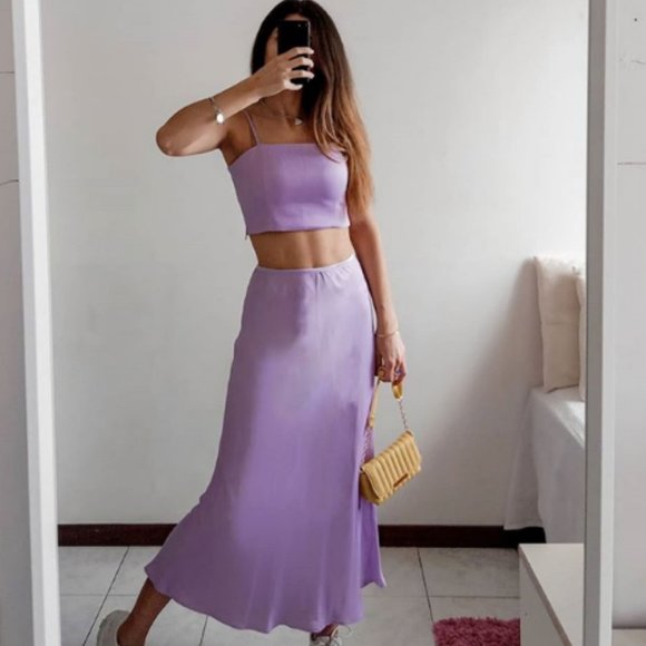NWT Zara Lilac Satin Crop Top & Skirt Set - Picture 3 of 8